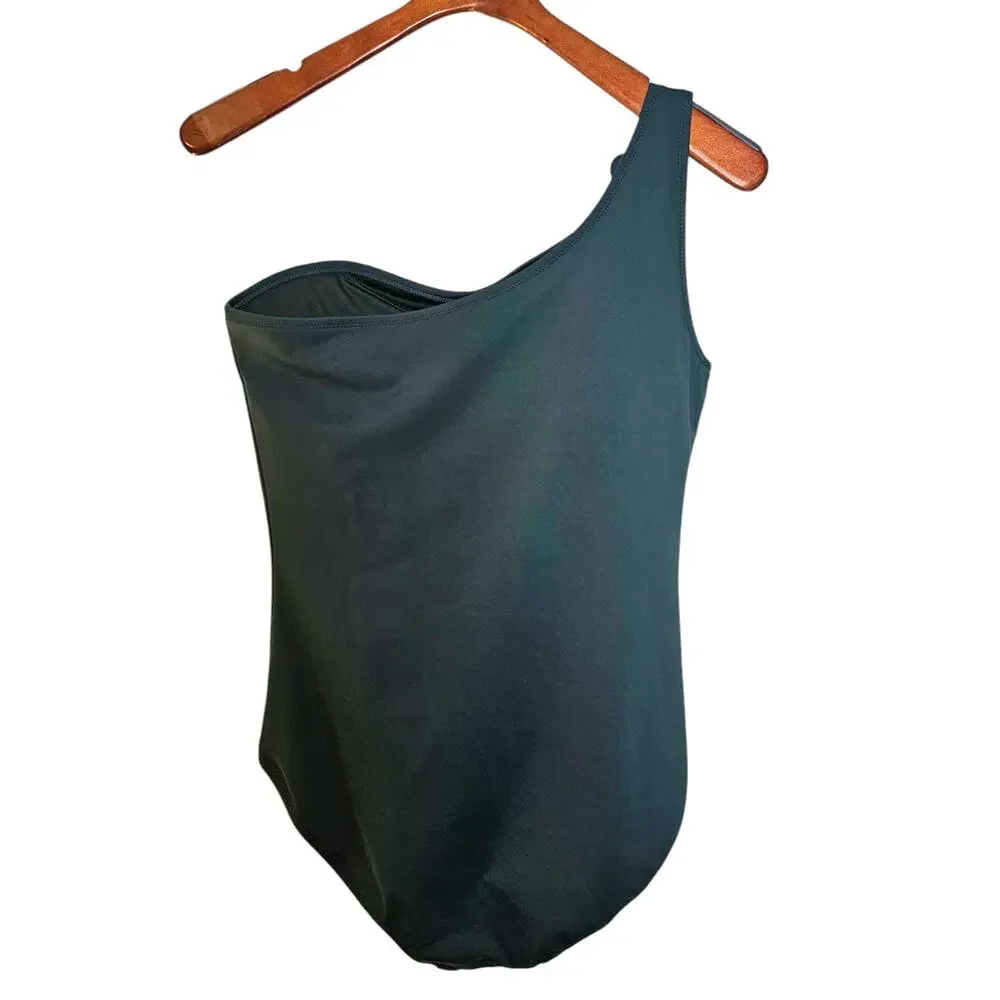 Kate Spade New York Daisy Buckle Dark Green One Shoulder One-Piece Swimsuit - Picture 5 of 9
